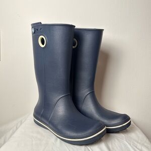 CROCS Jaunt Tall Rain Boots Blue Rubber Garden Snow Mud Size 6